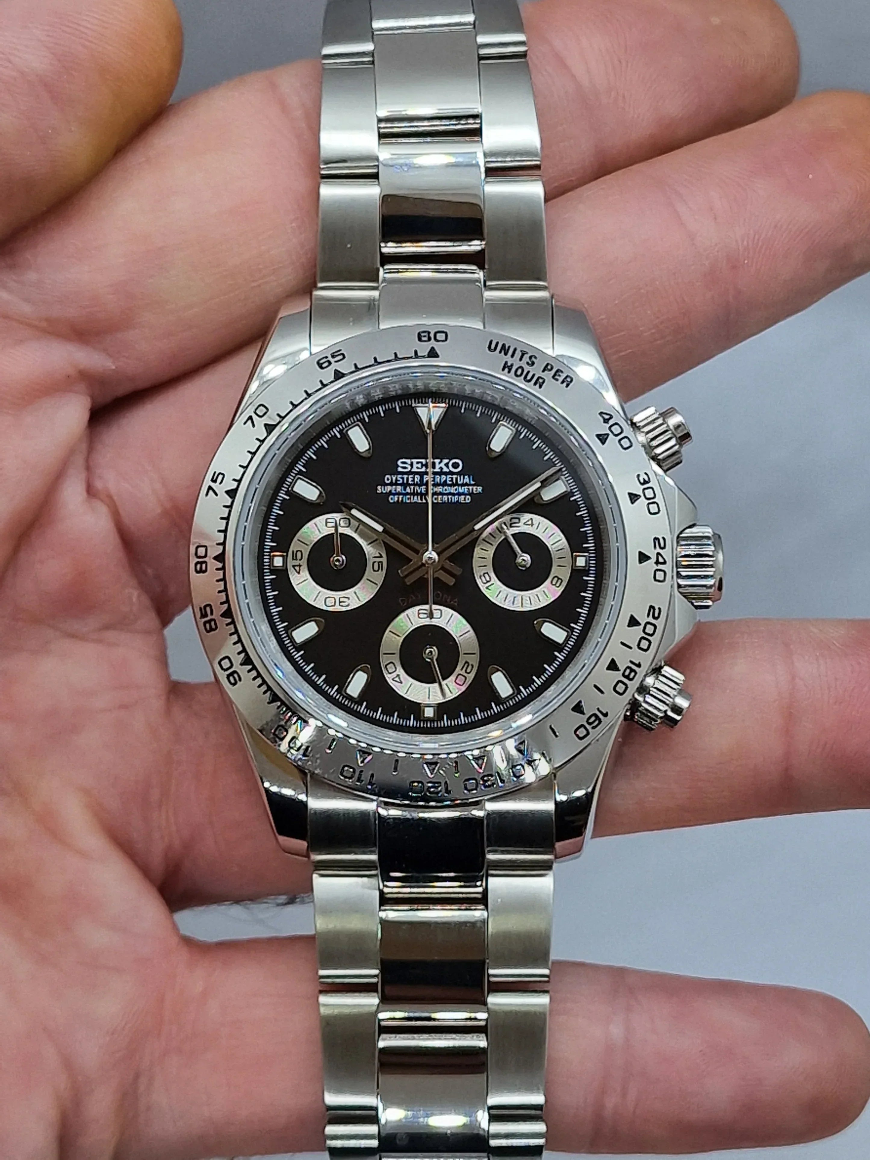 Custom Seitona Silver Black Dial